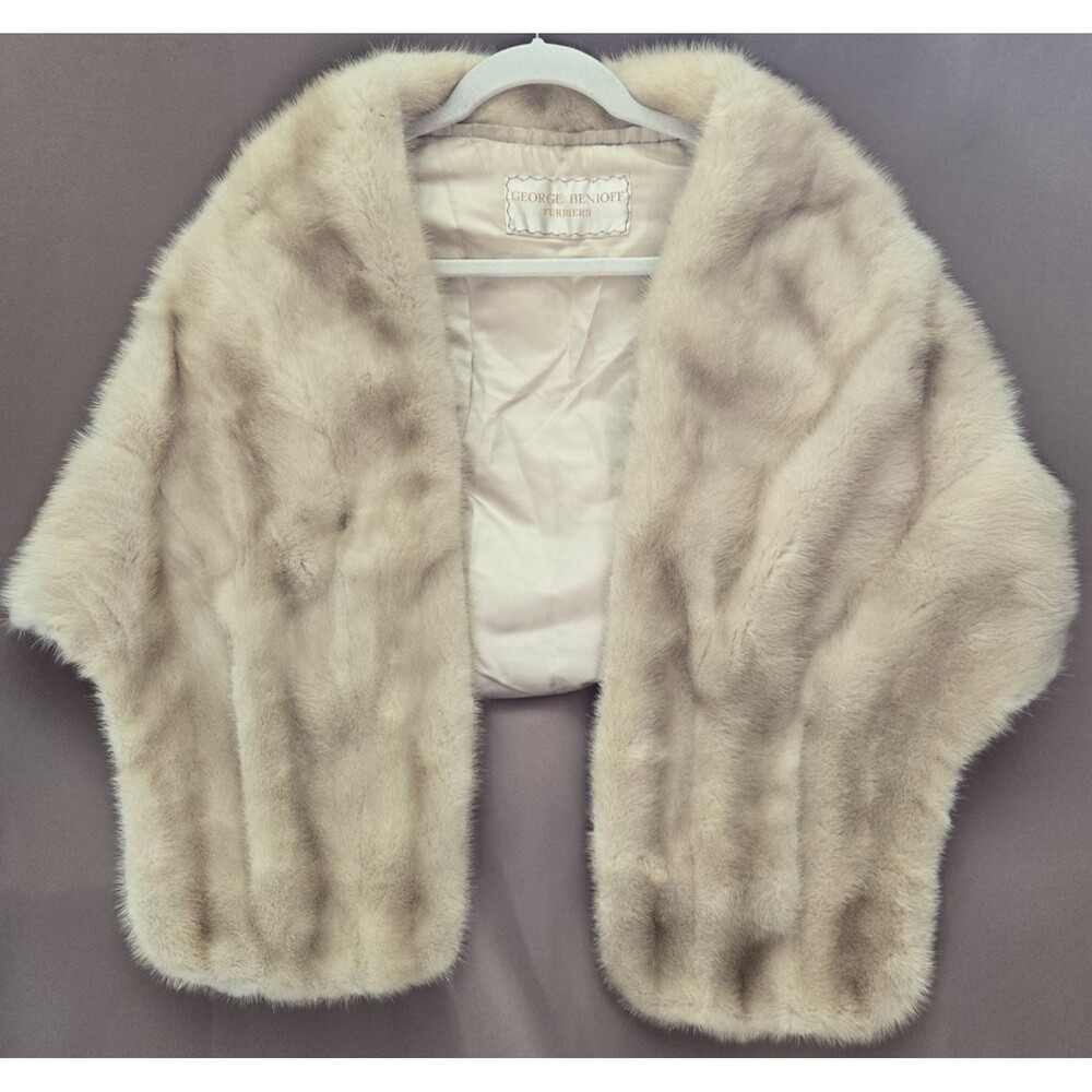 Vintage George Benioff Fur Stole Wrap Cape Beige Cream Mink Bridal Wedding Shawl